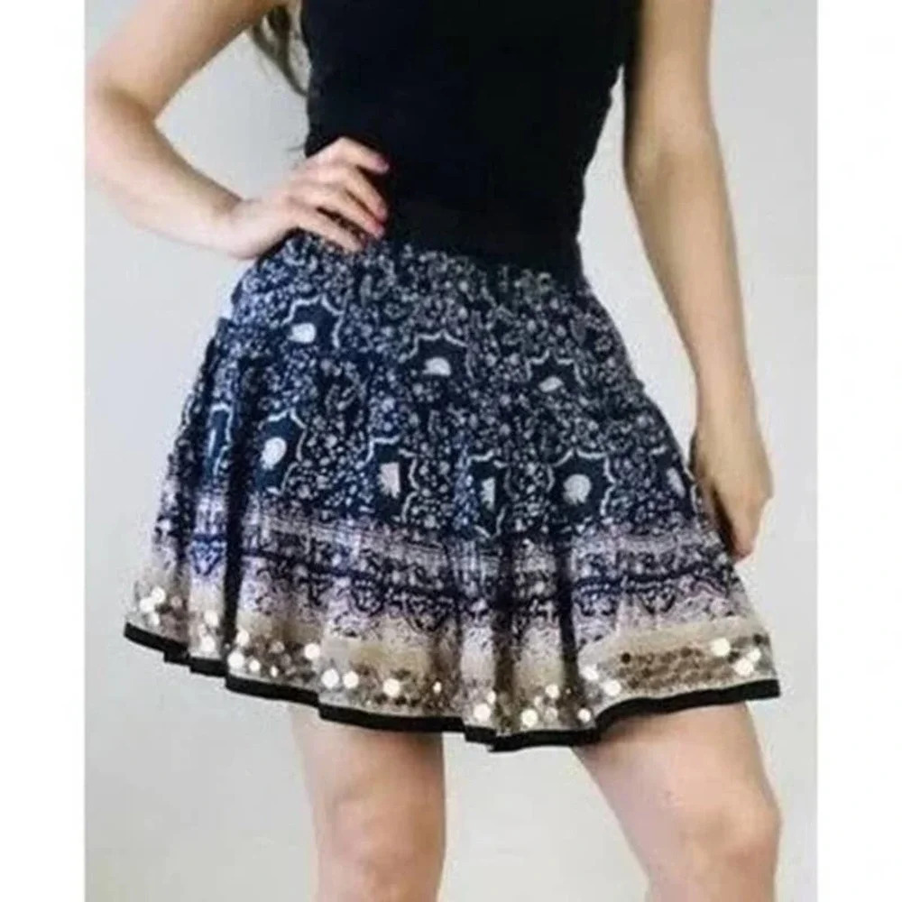 Free People Women's Size Small Blue Paisley Bohemian Mini Skirt